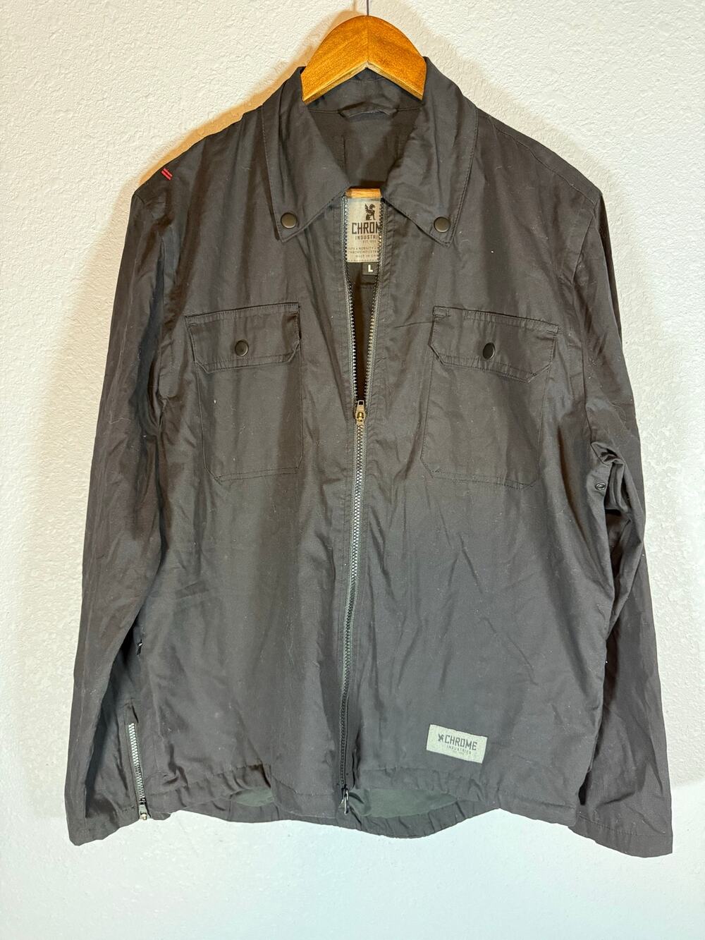 Chrome Industries Large Black Full Zip Utility Shirt Jacket